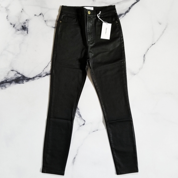Frame Ali High Rise Cigarette Jean in Noir Coated - Picture 4 of 14
